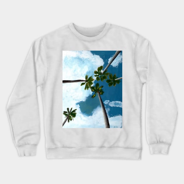 Palm Trees in the Sky Gouache Painting Crewneck Sweatshirt by Sandraartist